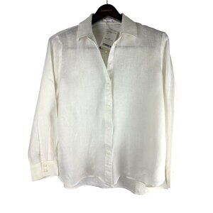 NWT Preppy Coastal MANGO 100% Linen White Button Up Blouse, Women's 8
